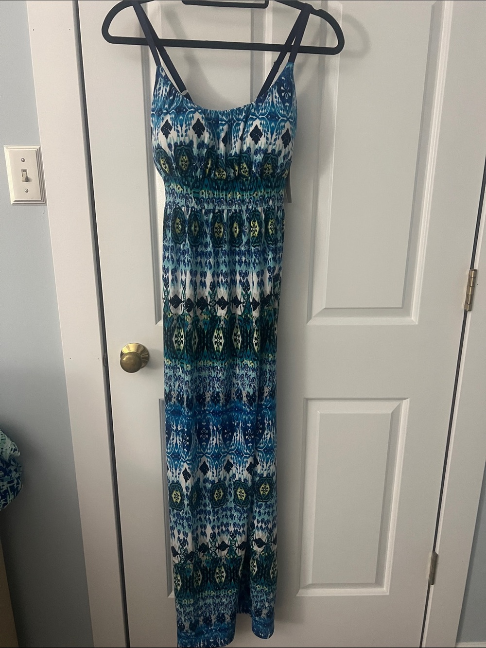 Allison Brittney Blue and White Patterned Maxi Dress